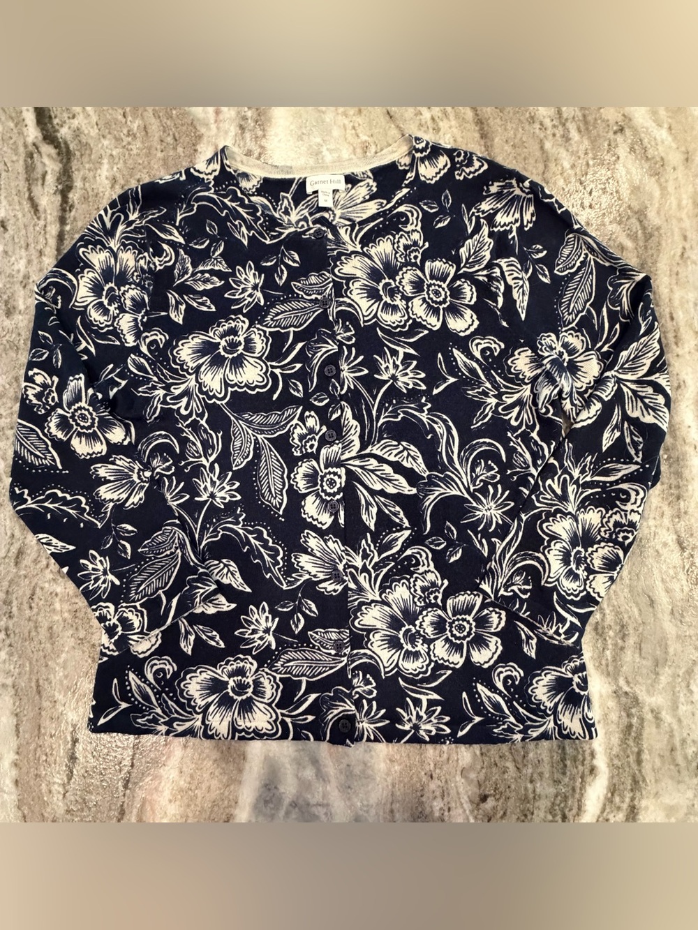 Garnet Hill Floral Button Up Light Weight Cardigan 100% Merino Wool Medium EUC!